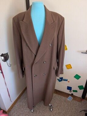 Wool Cashmere Blend Double-Breasted Brown Coat